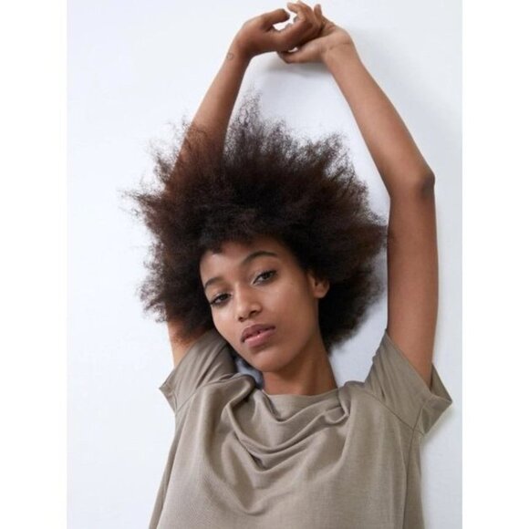 Zara Peplum Short Sleeve Top Khaki Size  S - Picture 4 of 15